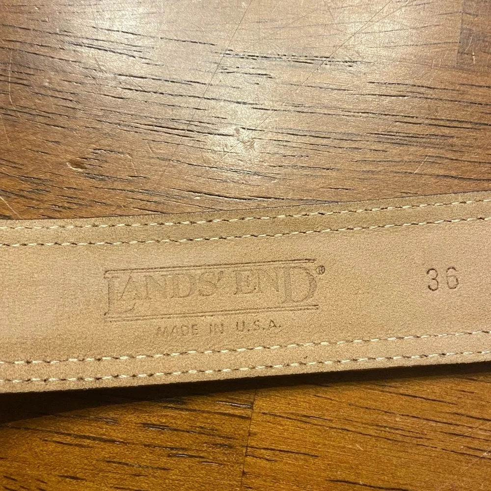 Lands' End Brown Leather-Trim Belt with Navy, Green & Red Stripes